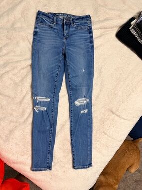 American Eagle Outfitters Women's Distressed Skinny Jeans - Blue